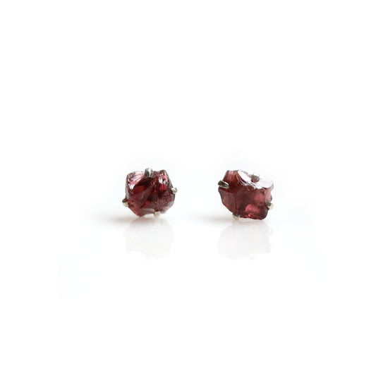Raw Garnet Birthstone Studs