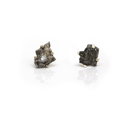 Silver and Meteorite Earring Studs