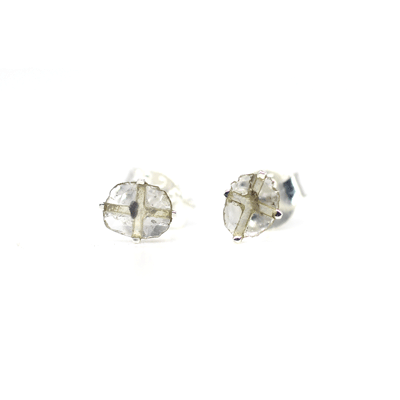 Silver Diamond Slice Earrings
