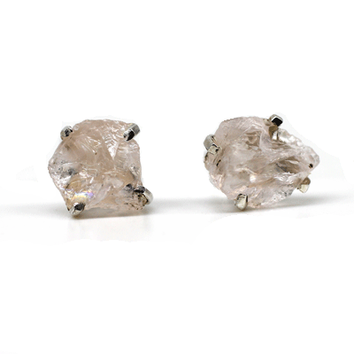 Raw Morganite Gemstone Studs